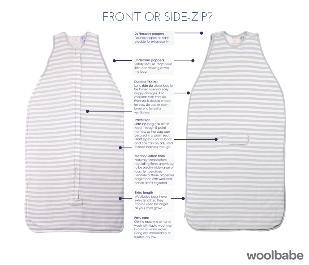 Should I choose a front zip or side zip sleeping bag? Woolbabe