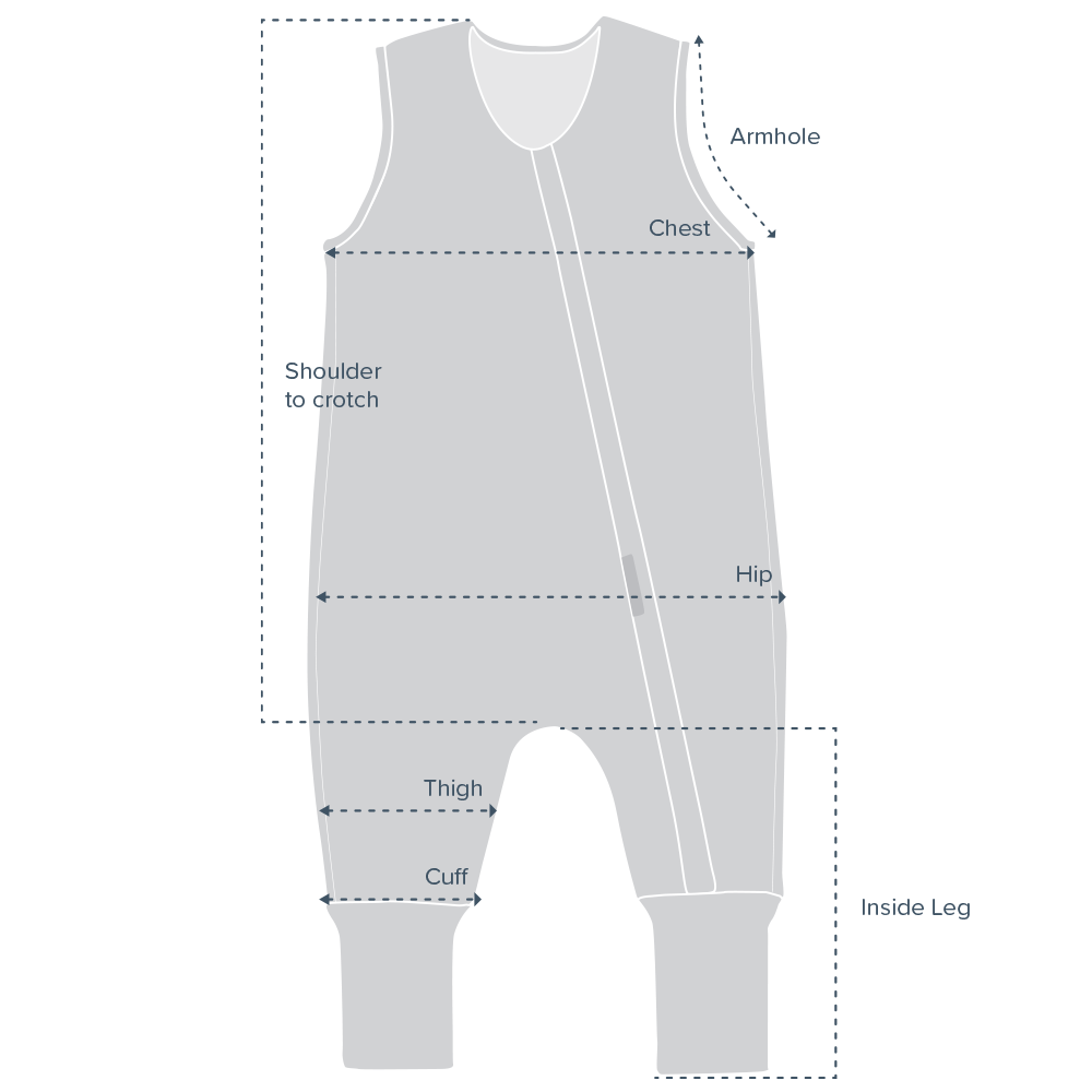 Woolbabe sizing information duvet sleeping suits